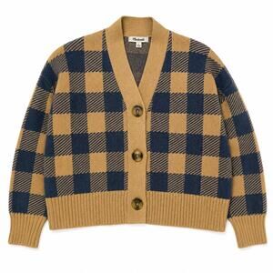 Madewell Cardigan Button Up blue and tan checkered Academia Collegiate women S